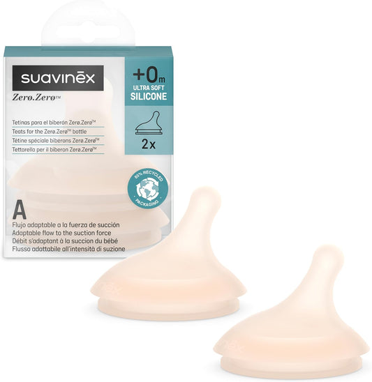 SUAVINEX Zero Zero tetină pentru biberon (A) Adaptable Flow 0m+ x2
