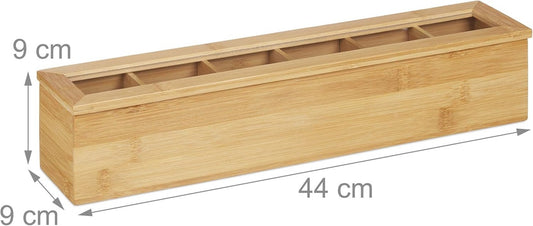 RELAXDAYS Teebox Bambus 6 Fächer 72 Teebeutel 9x9x44cm