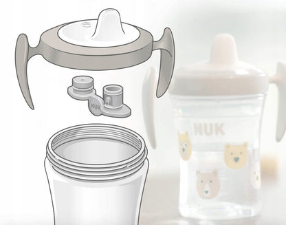 NUK Trainer Cup KUBEK NIEKAPEK lew i zebra 6 m+ 230 ml, niebiesko-zielony kubek niekapek z uchwytami
