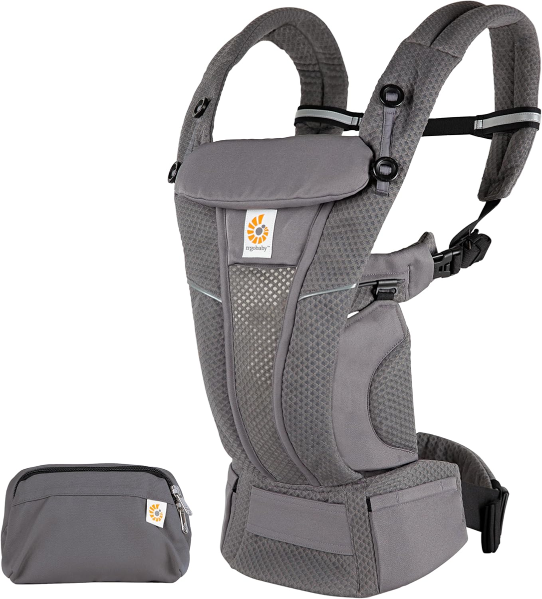 ERGOBABY OMNI BREEZE nosidełko ergonomiczne szare z daszkiem i saszetką, od 3,2 do 20,4 kg