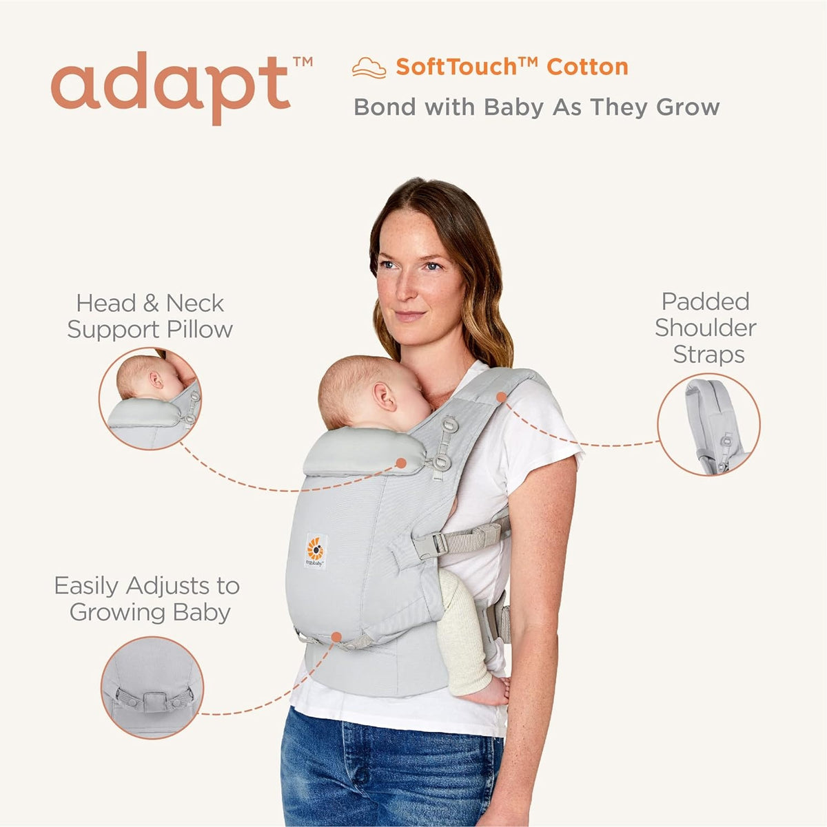 ERGOBABY ADAPT SoftTouch Cotton ergonomické nosítko 3,2–20 kg