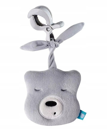 MyHummy SZUMIŚ zawieszka do wózka, łóżeczka Mini Miś 25 cm, szary miś z klipsem