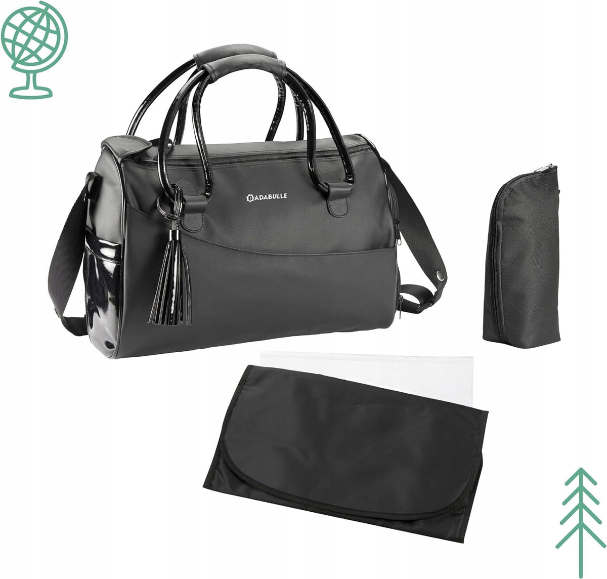 BADABULLE torba do wózka + akcesoria GLOSSY, elegancka torba na pieluchy z matą do przewijania i pokrowcem