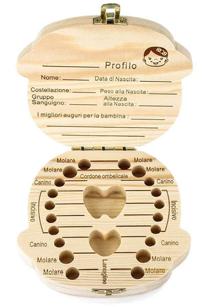 LOVE BABY hölzerne Aufbewahrungsbox für Milchzähne ITALIENISCH