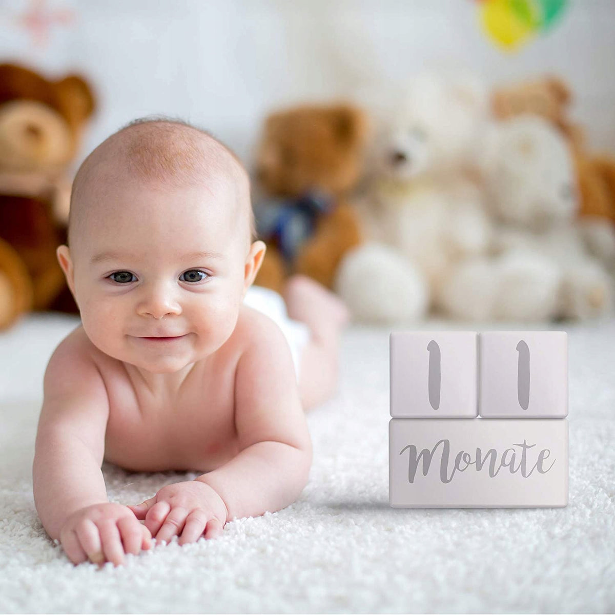 NAVARIS klocki z wiekiem do zdjęć METRYCZKA j.DE – metryczka 1 miesiąc dla niemowląt, biało-szare klocki
