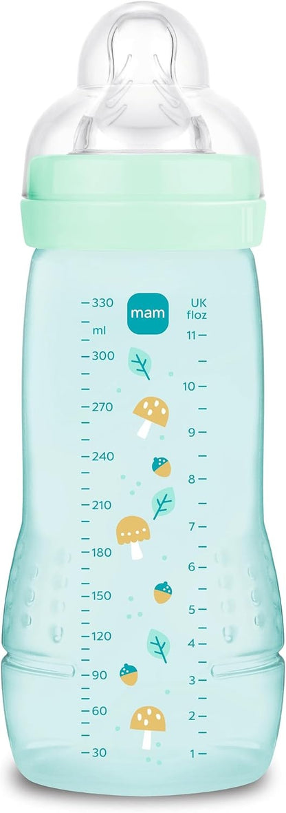 MAM Easy Active Babyflasche 330 ml 6 m+ Sauger 4 sehr schneller Durchfluss PILZE