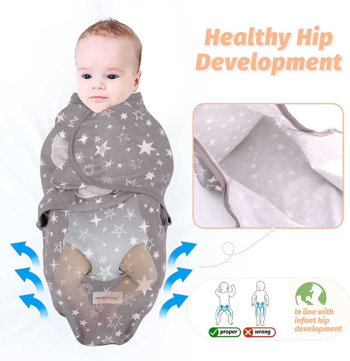 MIRACLE BABY Pucktuch Schlafsack 0-3 Monate x3