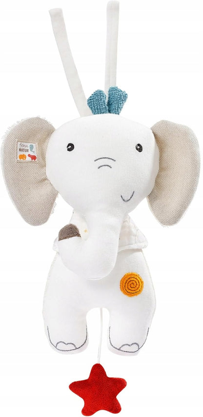 FEHN Baumwoll-Spieluhr-Anhänger für Kinderbett, Kinderwagen ELEFANT 20 cm