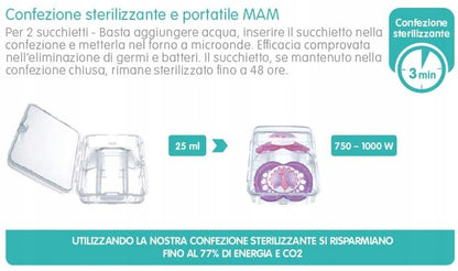 MAM ORIGINAL smoczek uspokajający x2 0-6m +box, etui do sterylizacji w mikrofali, 3 min