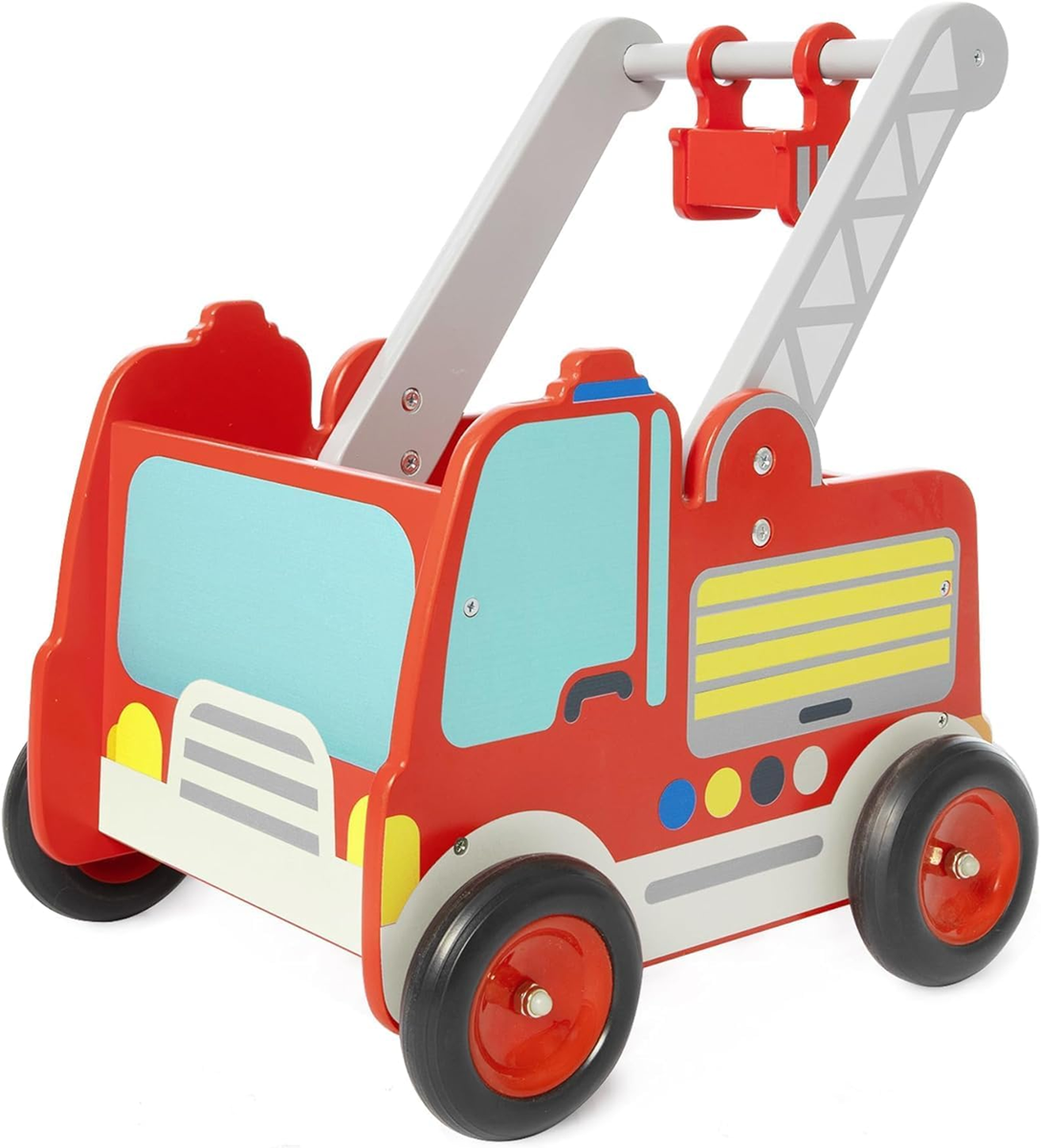 LABEBE hölzerner Nachzieh-Feuerwehrwagen 37,5 x 45 cm
