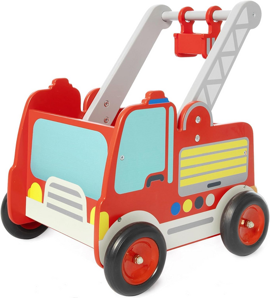 LABEBE hölzerner Nachzieh-Feuerwehrwagen 37,5 x 45 cm