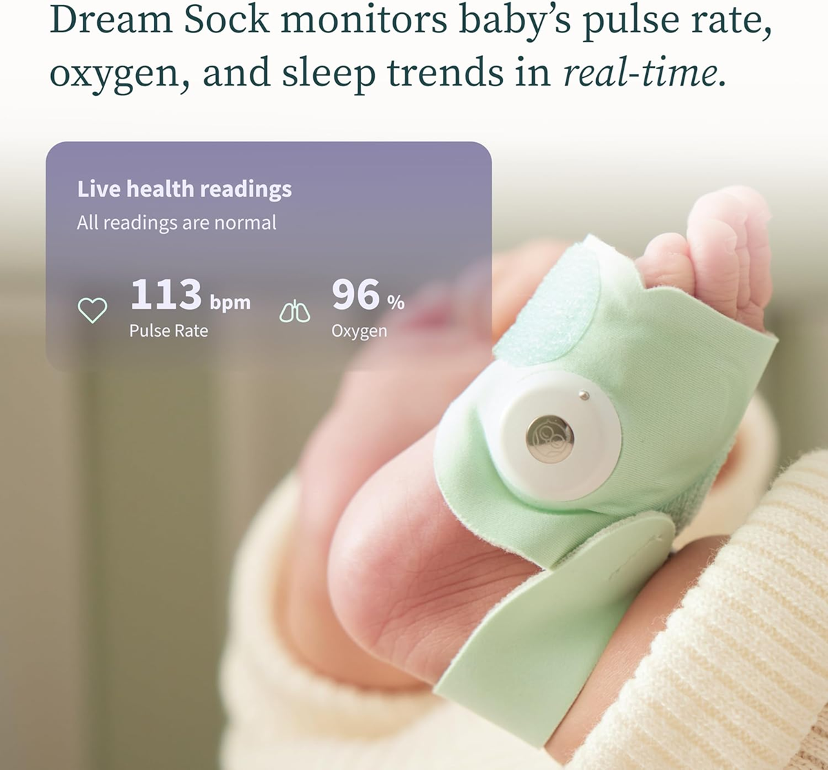 OWLET DREAM SOCK Pulsmesser Pulsoximeter 2-in-1 für Säuglinge 0-18 Monate