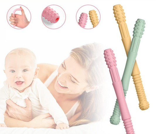 VICLOON Silikon-Beißring mit Massagefunktion 4 Stück + 4 Reinigungsbürsten 17 cm