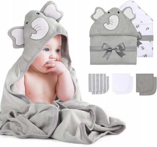MOMCOZY prosop cu glugă x2 76x76 +6 lavete de spălat 24x24