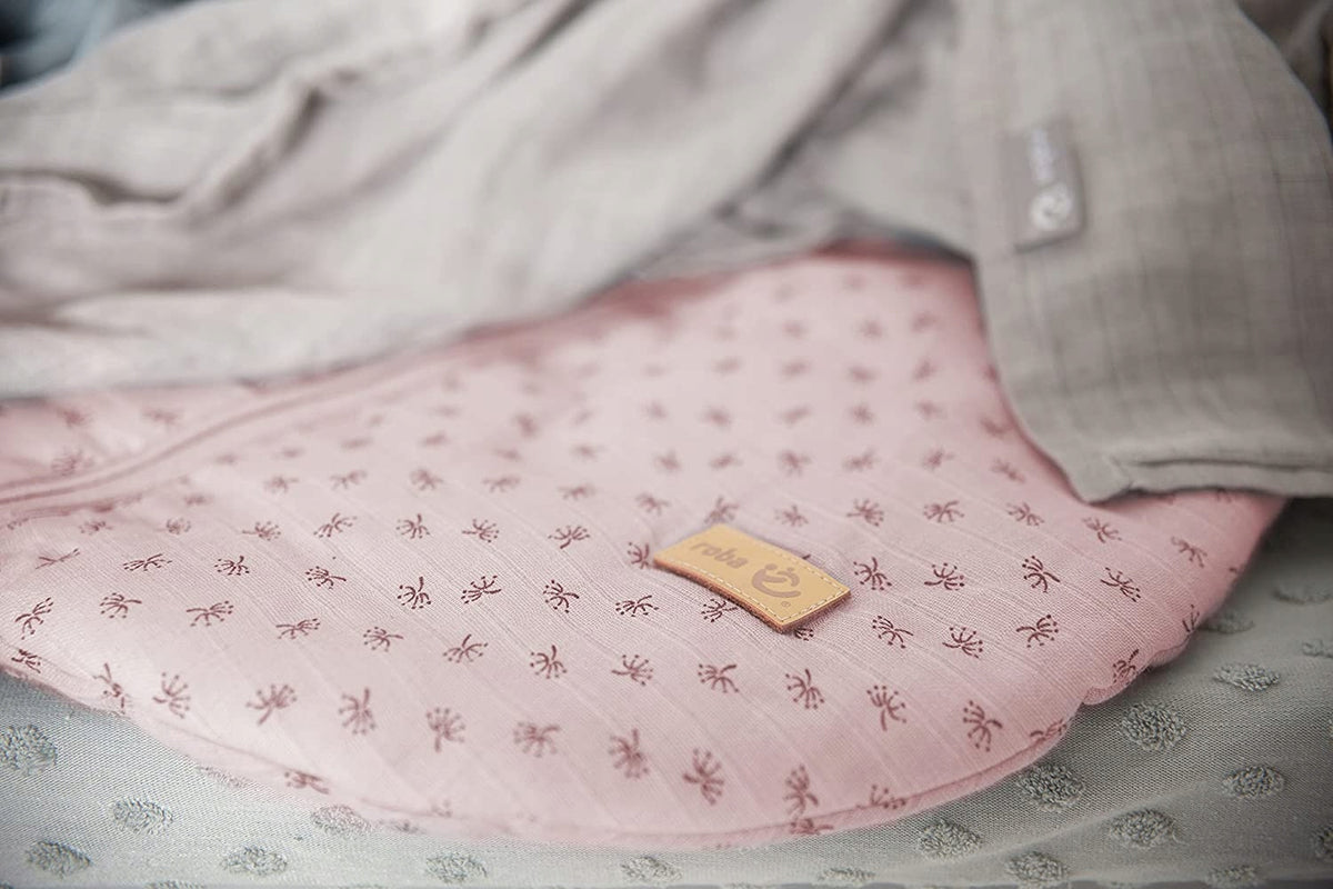 ROBA śpiworek do spania 70cm muślin GOTS różowy, dziecięcy śpiwór organiczny z bawełny 100%