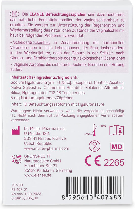 ELANEE feuchtigkeitsspendende hormonfreie Vaginalzäpfchen x10 – Produktbild 2