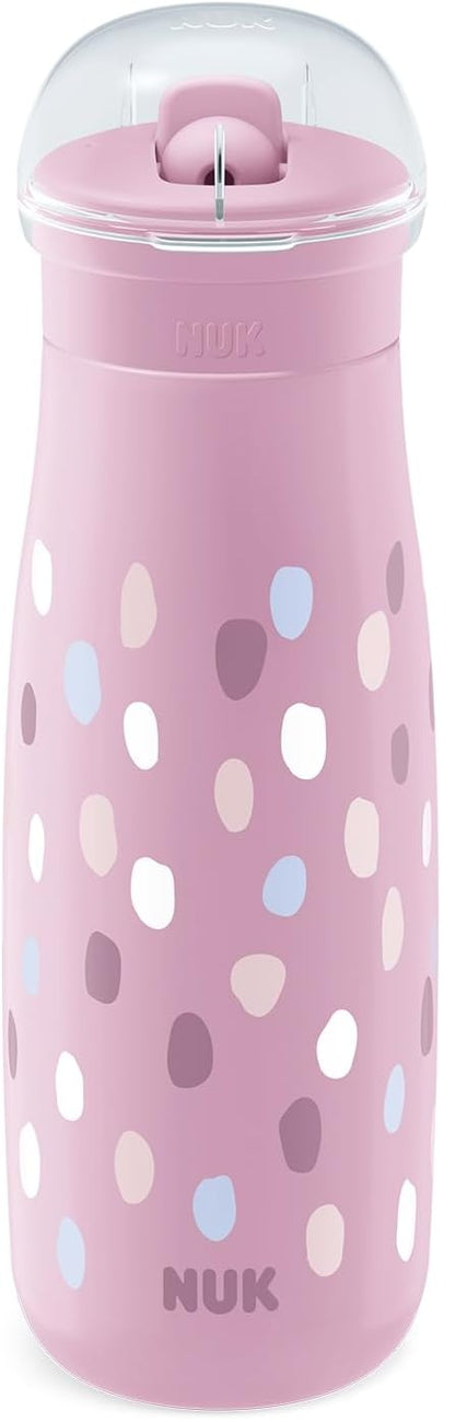 NUK Mini-Me Flip Edelstahlflasche mit Strohhalm und Trinkaufsatz, 500 ml, 12 m+