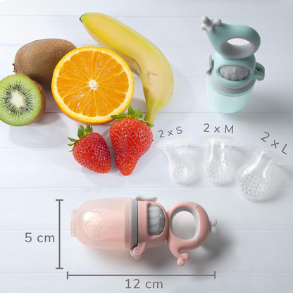 TABRIX Beißring-Futterautomat für Obst für Kinder 3 m+ 2 Stück 6 Mundstücke