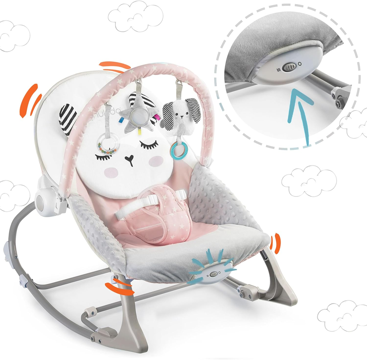 NUKIDO Wippe mit Vibration bis 18 kg + Spielbogen
