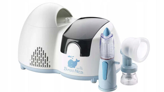 BIMBONEB Air Liquide nebulizator irygator Rinowash 2w1 biało-błękitny, zestaw do nebulizacji i irygacji