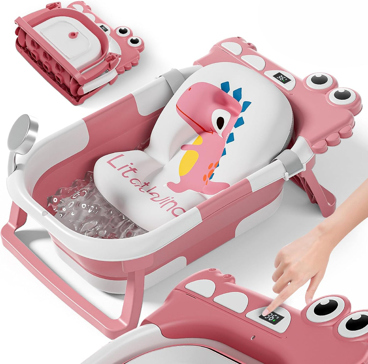 SUPERBE kompakte, faltbare Babywanne + Dinosaurier-Einsatz