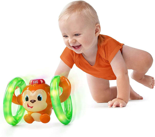BRIGHT STARTS małpka ROLL&GLOW światło dźwięk interaktywna zabawka dla niemowląt 6m+, zachęca do ruchu