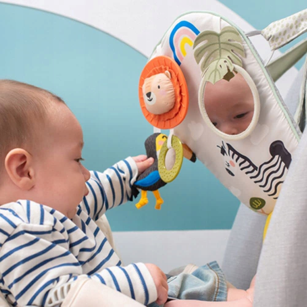 TAF TOYS centrum aktywności do auta z lusterkiem dla niemowląt, kolorowe zabawki sensoryczne BPA free