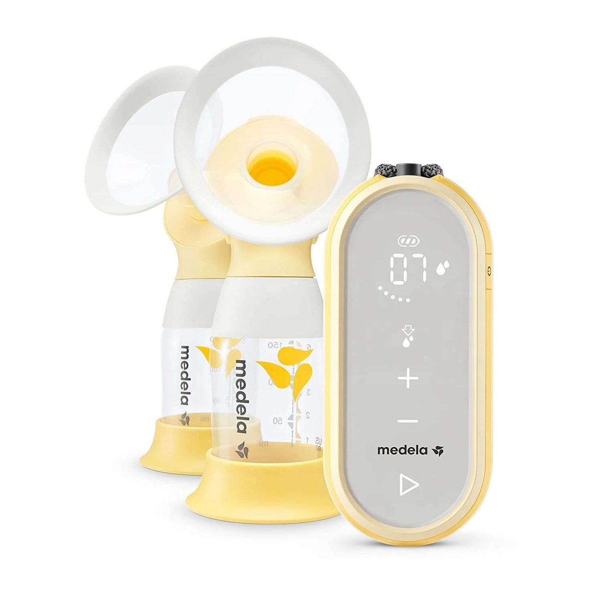 MEDELA Freestyle Flex podwójny LAKTATOR 2-fazowy U, żółty elektryczny laktator z akumulatorem i podwójnymi lejkami
