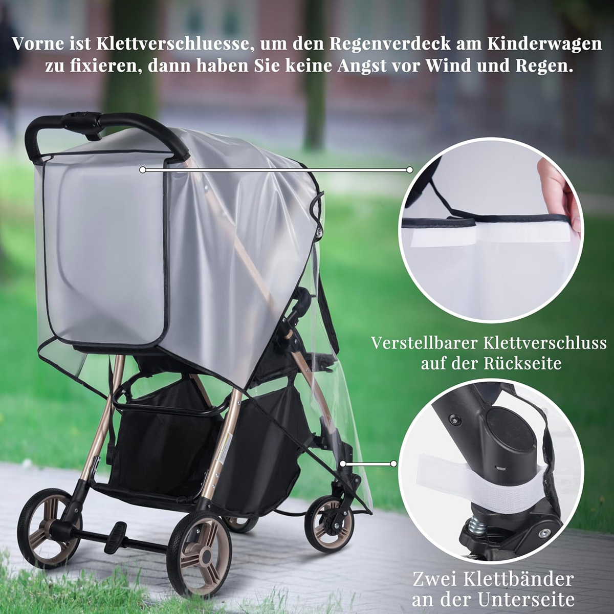 BEMECE Regenschutzfolie für Kinderwagen, universell, mit Fenster