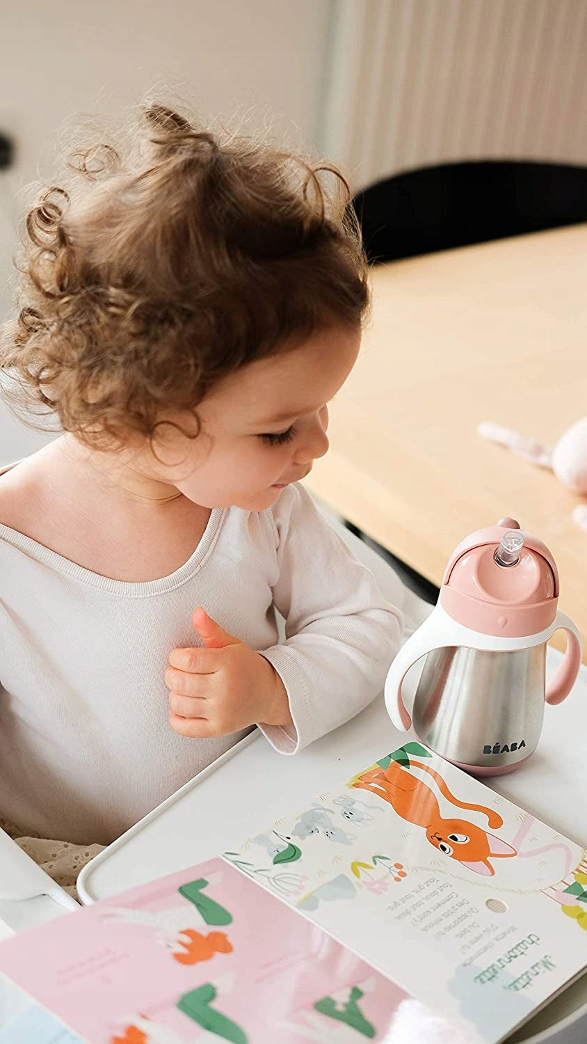 BEABA kubek niekapek ze słomką STALOWY 250 ml