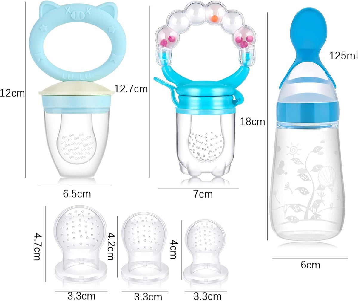 KOSHINE Fruchtsauger 2 Stück 5 Mundstücke + Löffel 125 ml und Kette