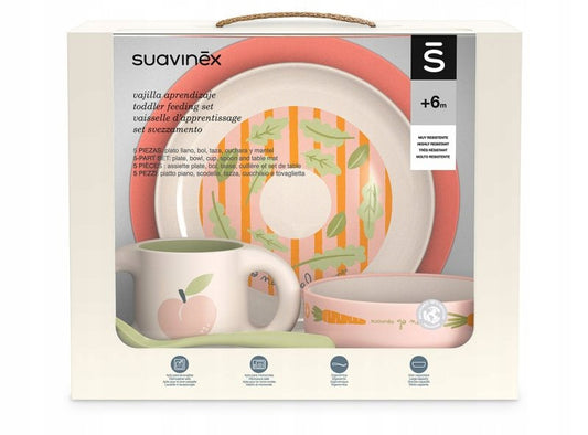 SUAVINEX Go Natural zestaw naczyń 5el. 6m+ 5-częściowy zestaw naczyń dla dzieci BPA i BPS free