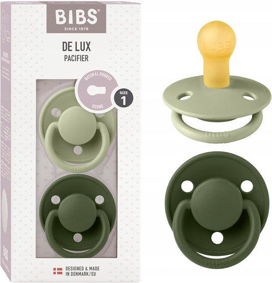 BIBS DE LUX smoczki uspokajające 2pack 0-6msc, kauczukowe smoczki naturalne, rozmiar 1, zielone