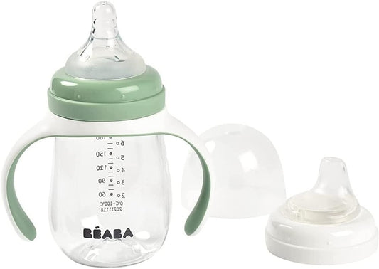 BEABA Training Bottle 2-in-1 Auslaufsicherer Trinklernbecher mit zwei Mundstücken, 210 ml, ab 4 Monaten