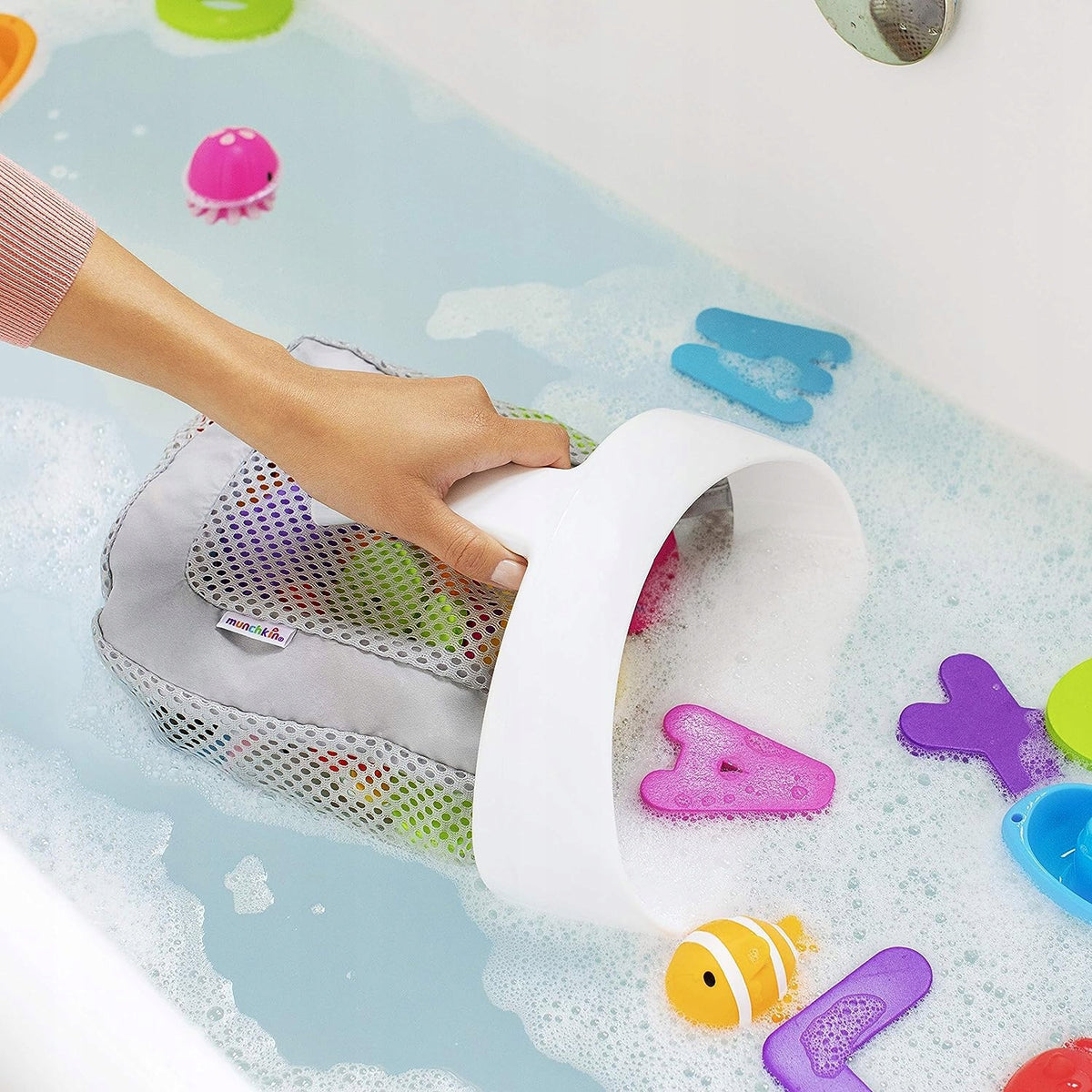 MUNCHKIN Super Scoop organizer siatka do kąpieli organizer na zabawki z przyssawką do wanny