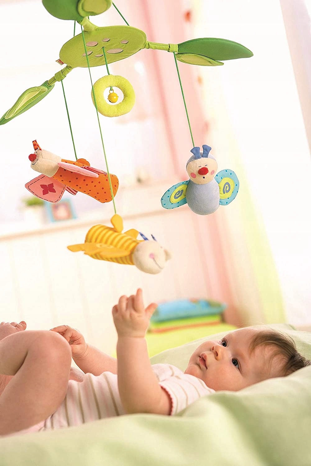 HABA karuzela mobilna zawieszka MOTYLE, kolorowa karuzela nad łóżeczkiem z miękkimi zabawkami dla niemowląt 6 m+