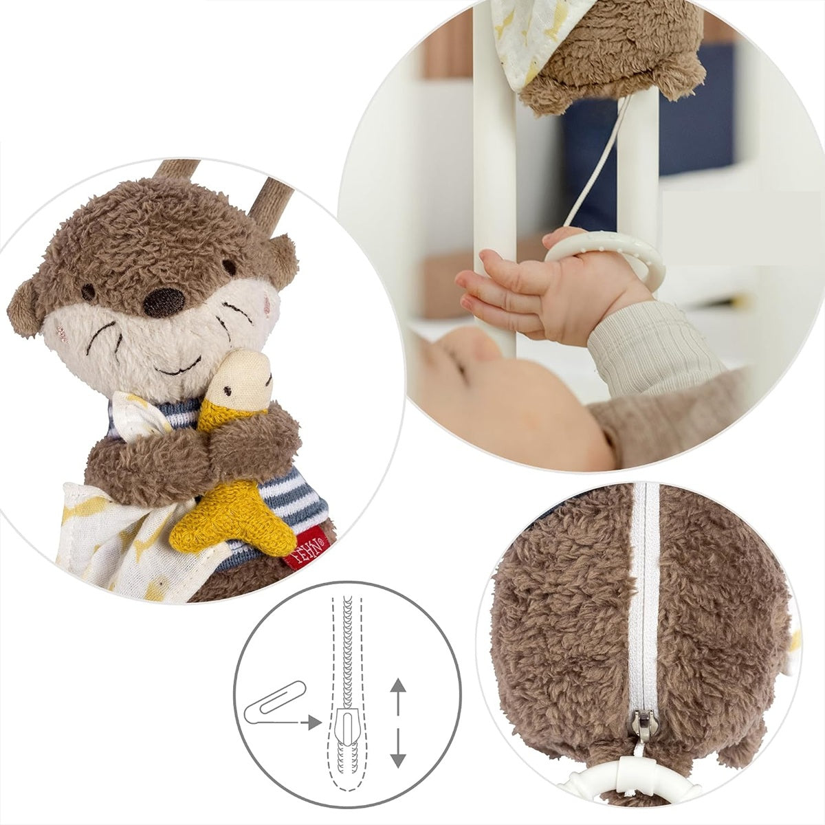FEHN jucărie de pluș suspendată cu cutie muzicală VIDRĂ 17 cm, cântec de leagăn de Brahms
