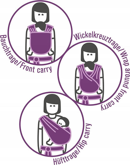 MANDUCA SLING chusta do noszenia dziecka, różne pozycje noszenia: front carry, wrap around front i hip carry