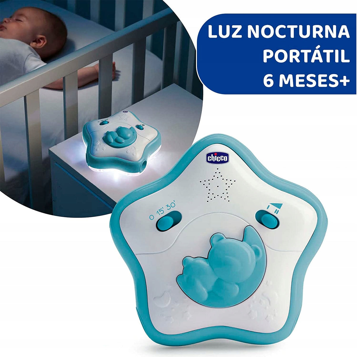 CHICCO Rainbow Sky 2w1 pałąk do wózka i pozytywka z lampką nocną, przenośna lampka nocna 6 miesięcy+