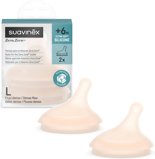 SUAVINEX Zero Zero tetină pentru biberon (L), lichide dense, 6 luni+ x2