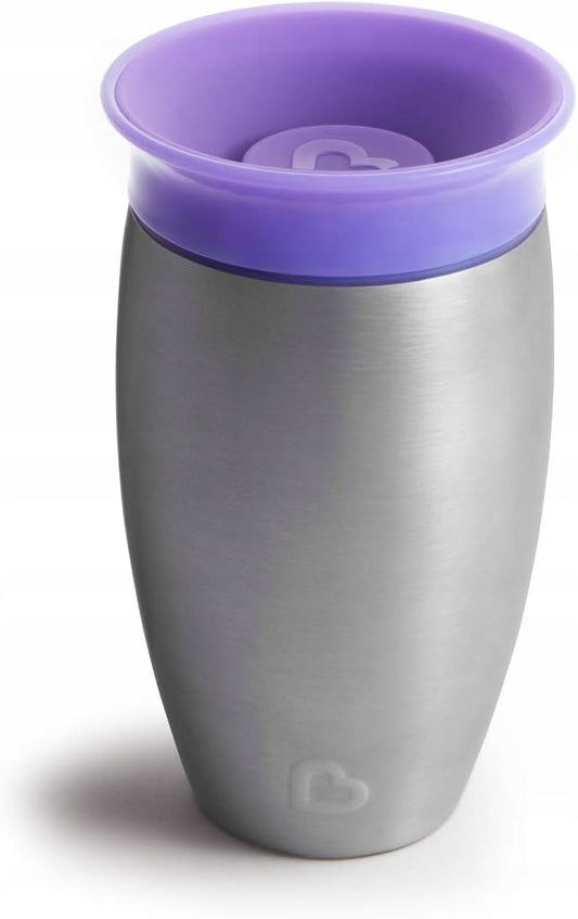 MUNCHKIN Miracle kubek 360 6msc+ 296ml stal nierdzewna, fioletowy kubek izolowany dla dzieci