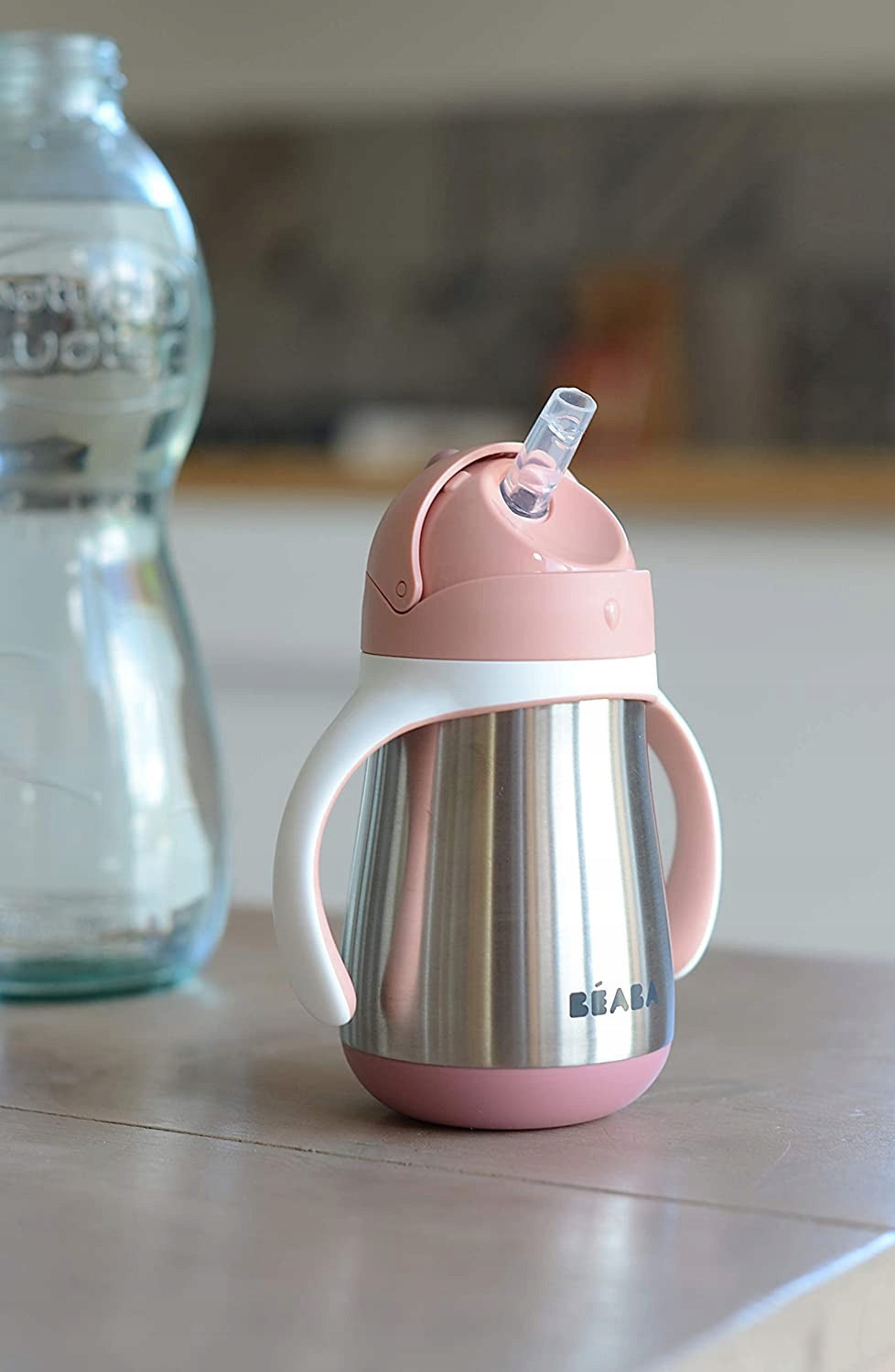 BEABA kubek niekapek ze słomką STALOWY 250 ml