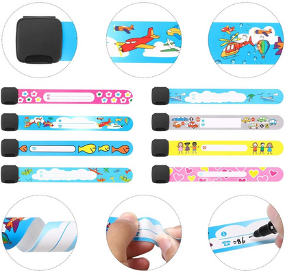 VICLOON wasserdichte SOS-Armbänder für Kinder 8 Stück + Marker