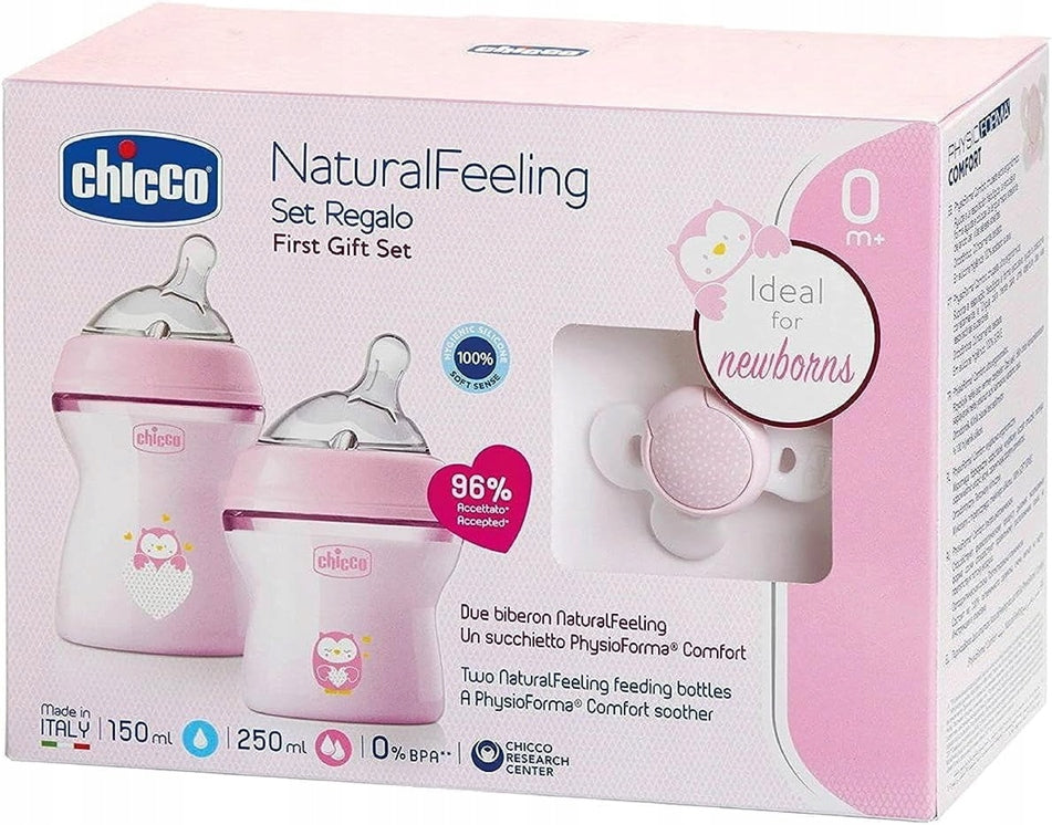 CHICCO NaturalFeeling Set Flasche 150 250 ml + Schnuller 0+