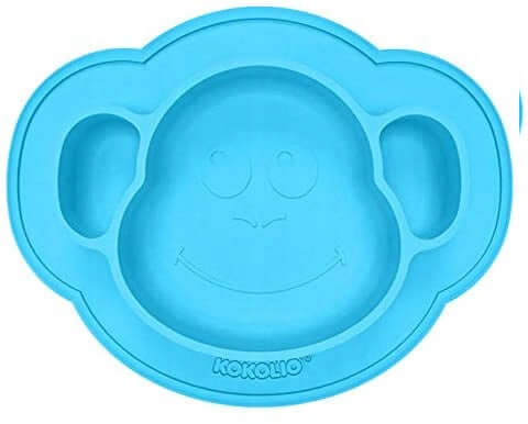 KOKOLIO mata talerzyk 3 KOMORY antypoślizgowy silikonowy niebieski talerz dla niemowląt z przyssawką