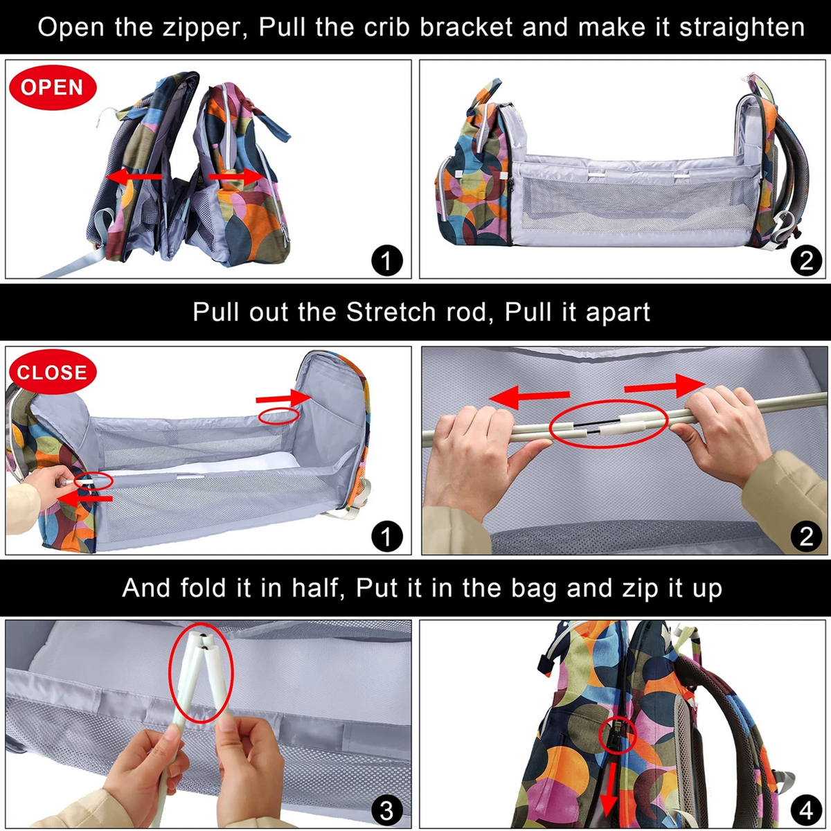 SNDMOR Kinderwagen-Rucksack mit Zubehör und Reisebett