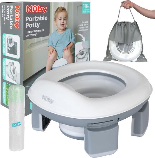 NUBY 3-in-1-Reise-Töpfchen, Toilettensitzaufsatz + Beutel, ab 18 Monaten