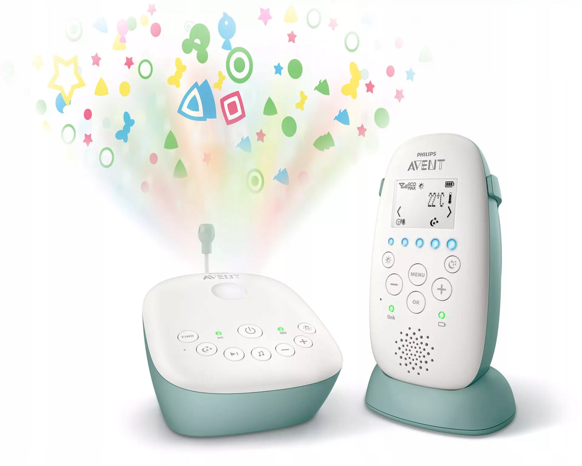 PHILIPS AVENT SCD731/26 niania elektr. + projektor z kolorowym projekcją gwiazdek, biało-miętowy zestaw