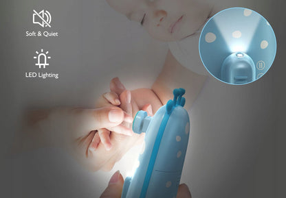 MEGAINVO elektryczny pilnik do paznokci lampka LED 10 końcówek, niebieski, cichy, 2 prędkości, dla dzieci