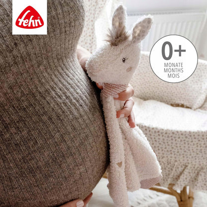 FEHN Peru kocyk do przytulania LAMA 34cm, miękki kocyk z pierścieniem na smoczek dla dzieci 0+
